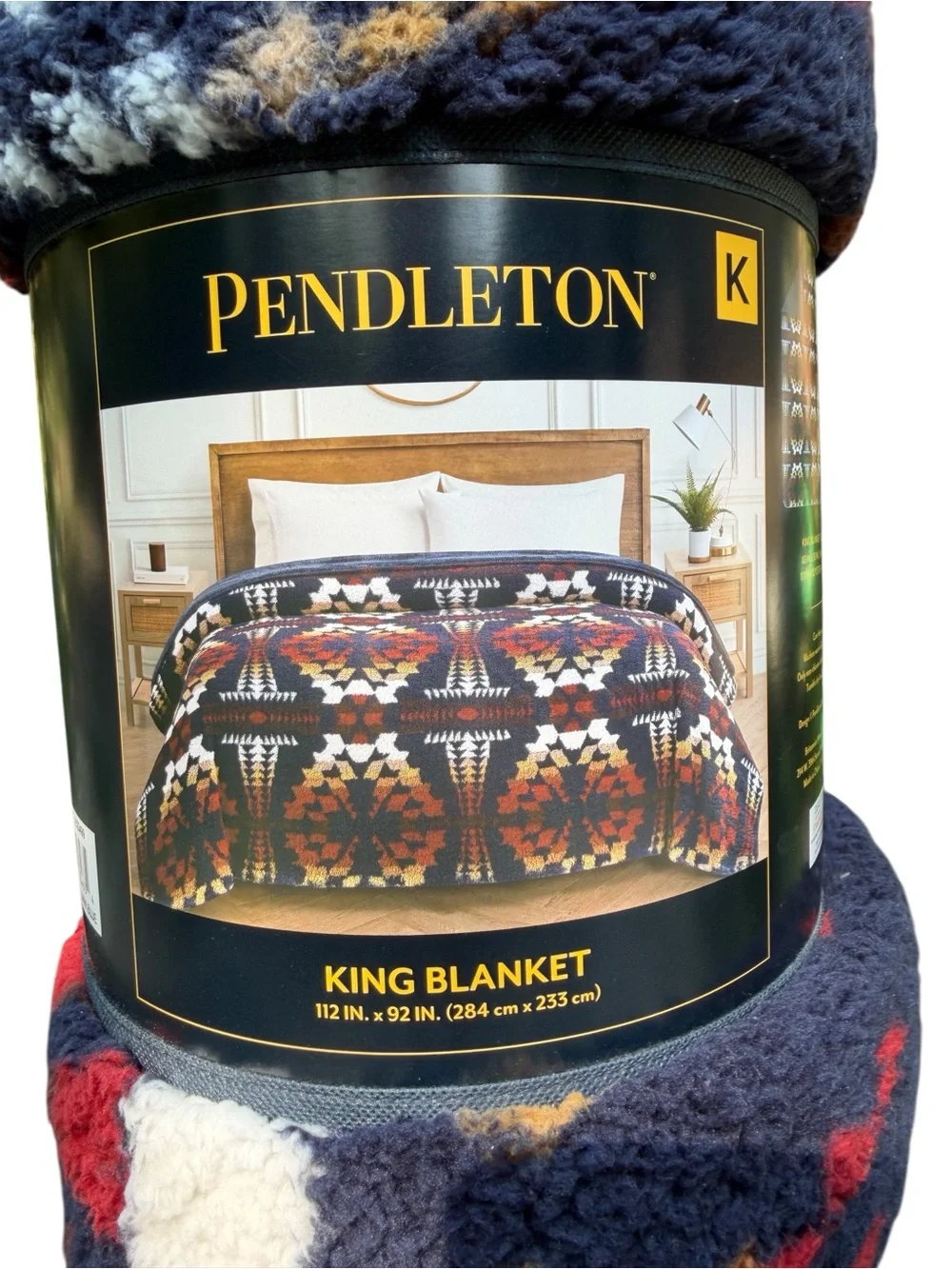 Pendleton Navy Multi Sherpa King Blanket Legend Lake Navy NWT